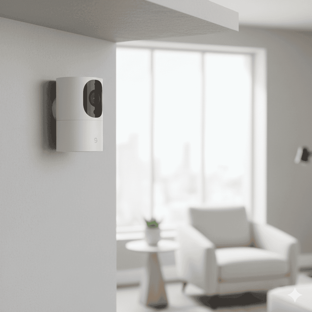 A home security camera connected to a network.