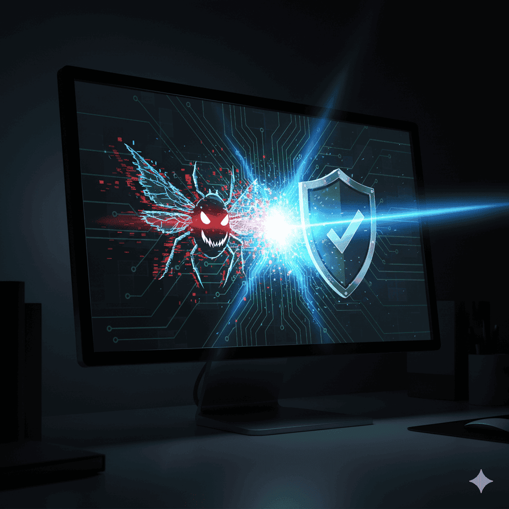 A computer screen showing a successful virus removal.